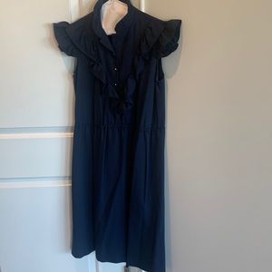 Anthropologie navy blue midi dress with ruffles